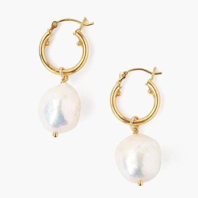 White Baroque Pearl Hoop Earrings