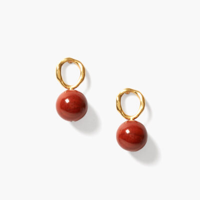 Globe Stud Earrings Red Jasper