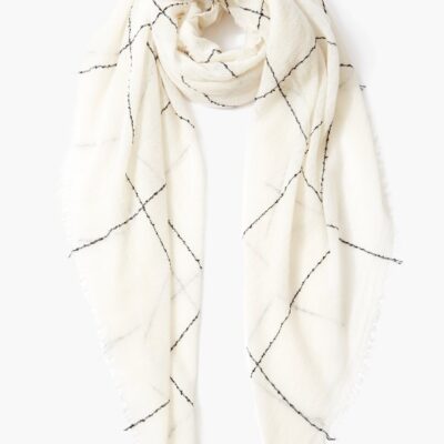 Eggshell Windowpane 100% Cashmere Scarf