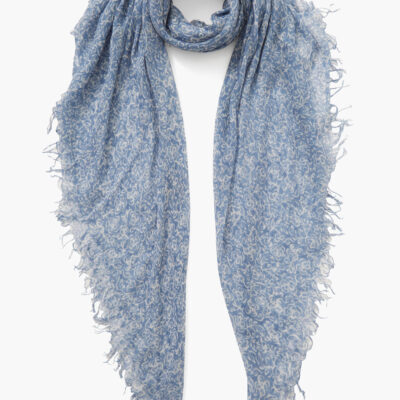 Chambray Hibiscus Print Cashmere and Silk Scarf