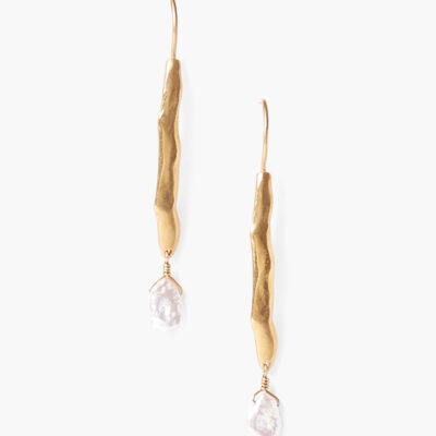 Gold Wave Pearl Drop Earrings