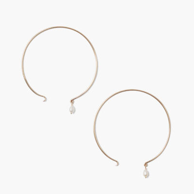 14k Belle Hoop Earrings Maxi White Pearl