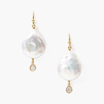 White Pearl and Diamond Teardrop Earrings