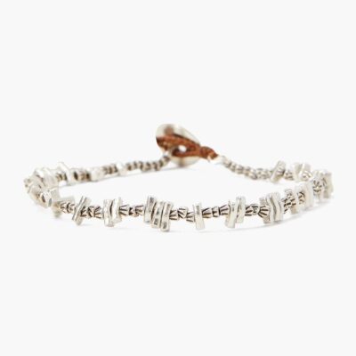 Etched Nugget Single Naked Wrap Bracelet Silver