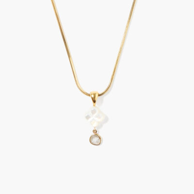 Diamond Drop Clover Necklace White MOP