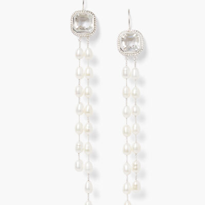 Geneva Tiered Pearl Earrings Crystal