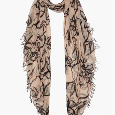 Egret Painterly Floral Cashmere and Silk Scarf