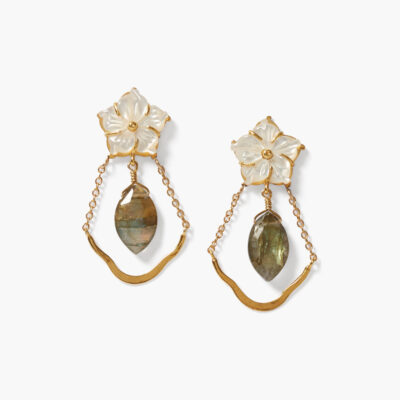 Plumeria Chandelier Earrings Labradorite Mix