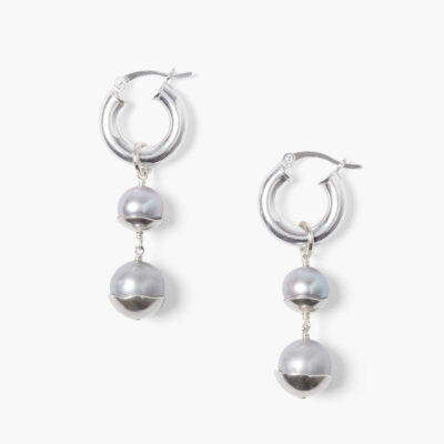 Silver Dipped Tiered Hoop Earrings White Pearl